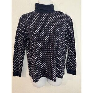 LL Bean Turtleneck Women’s XL Tall Blue Floral  Stretch 100% Cotton Valentines